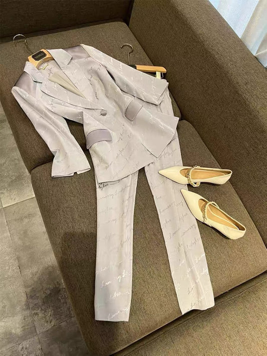 VANLU excellent commuter OL ~ pole-class style suit ~ letter printing stitching slim suit + straight pants summer 1724