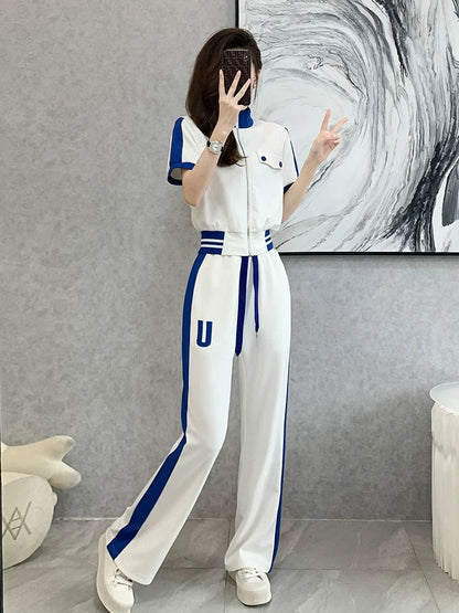 European goods high-end sports and leisure suits women's summer 2022 new style slimming fashion temperament fried street wide-leg pants two-piece set