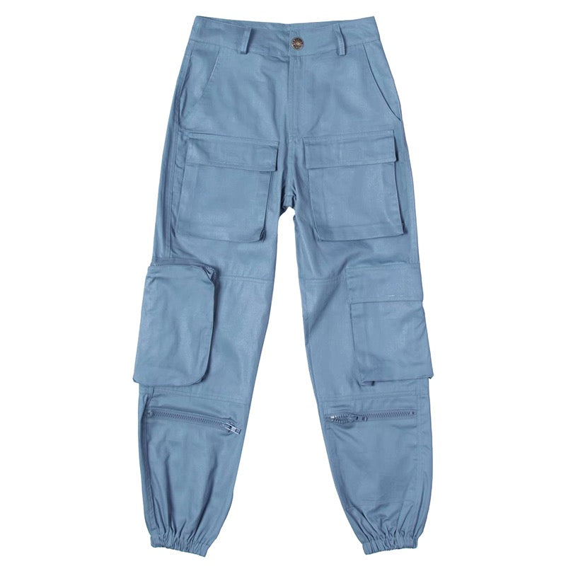 Self-made ins super cool multi-pocket overalls women's loose bf high-waisted casual pants women's slim pants