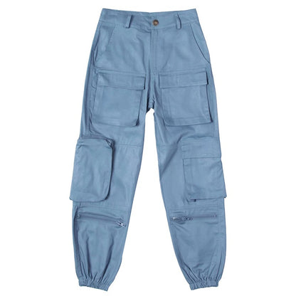 Self-made ins super cool multi-pocket overalls women's loose bf high-waisted casual pants women's slim pants