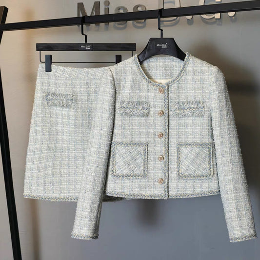 Miss DG small fragrance suit women's autumn new temperament heavy industry tweed jacket slim skirt two-piece set 1699