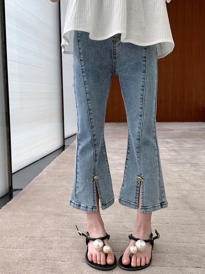 Original children's clothing girl baby slit flared pants spring 2023 new children's baby girl denim all-match pants