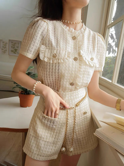 [Earth Store] High-quality plaid small fragrance suit women's summer fashion temperament celebrity tops and shorts two-piece set