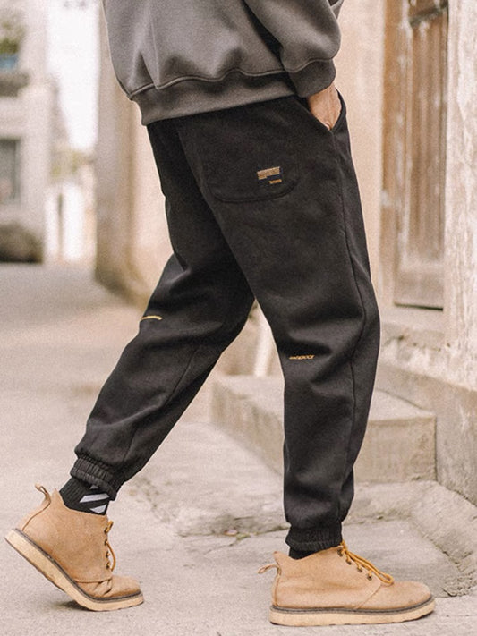 Rabbit Xiansen Spring and Autumn Japanese Retro Embroidery Black Plush Pants Men's Workwear Trendy Brand Casual Loose Trousers