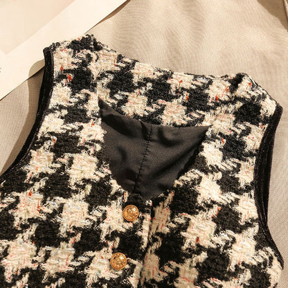 Small fragrant wind vest 2022 new houndstooth vest shoulder vest women wear shirts layered outside with sleeveless V-neck tops