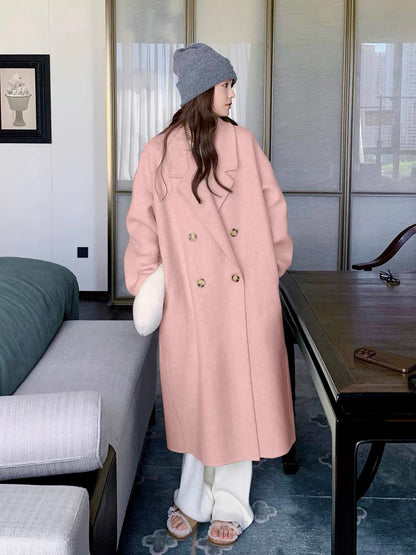 Pink double-sided cashmere coat women's winter 2022 new Korean high-end small man high-end woolen coat