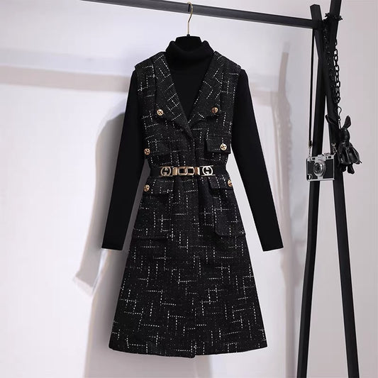 Xiaoxiangfeng vest dress women's autumn and winter 2022 new temperament goddess fan bottoming skirt suit