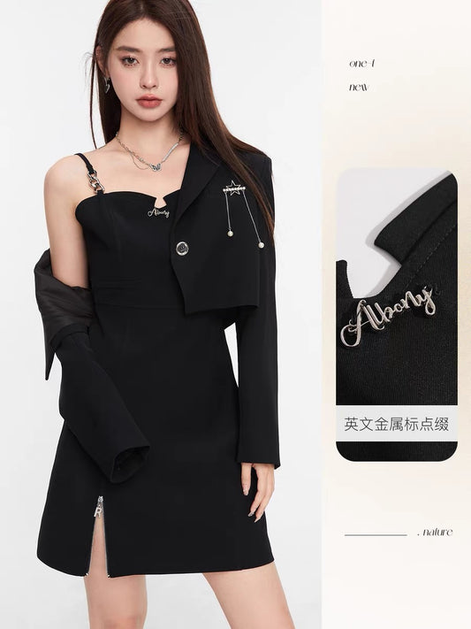 Fantu 2022 autumn new fashion hot girl style suit split suspender dress short suit two-piece female