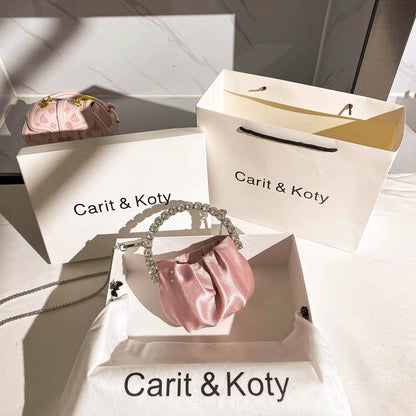 Carit Koty mini handbag women's summer 2022 new pleated chain rhinestone bag lipstick coin purse