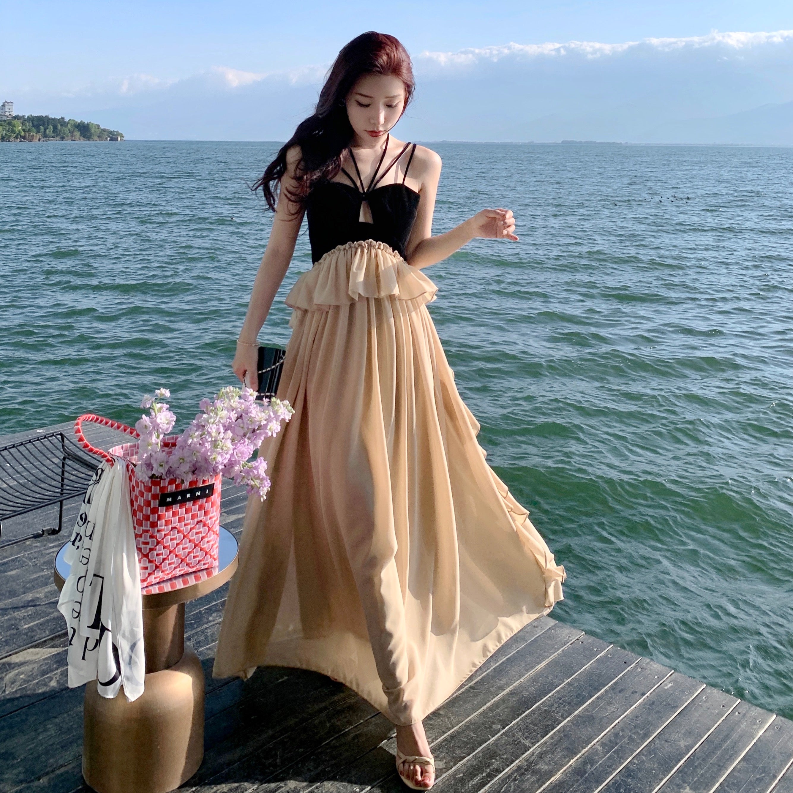 Velvet long skirt clearance design