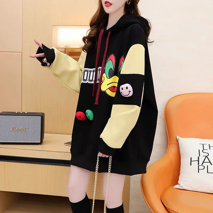 Fleece and thickened hooded sweater women's 2022 new autumn and winter hot style fashion western style age-reducing loose design coat