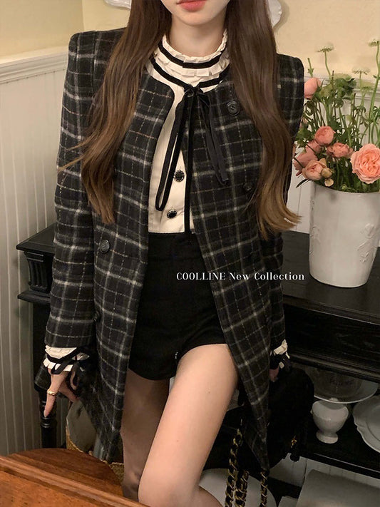 COOLLINE Lin Zixi Chao love!  Temperament college style double-sided woolen dress women autumn and winter