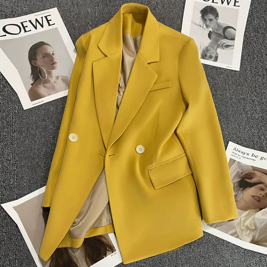 Suit jacket female 2022 new Korean version of the straight tube net red fried street temperament yellow fashion high-end sense of small suit tide 1746