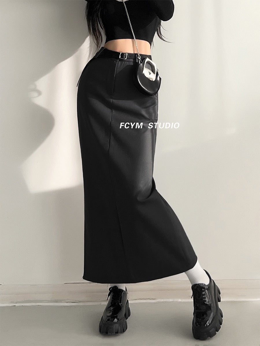 High-end retro high-waist temperament suit skirt female slim slim side slit a-line long skirt straight skirt