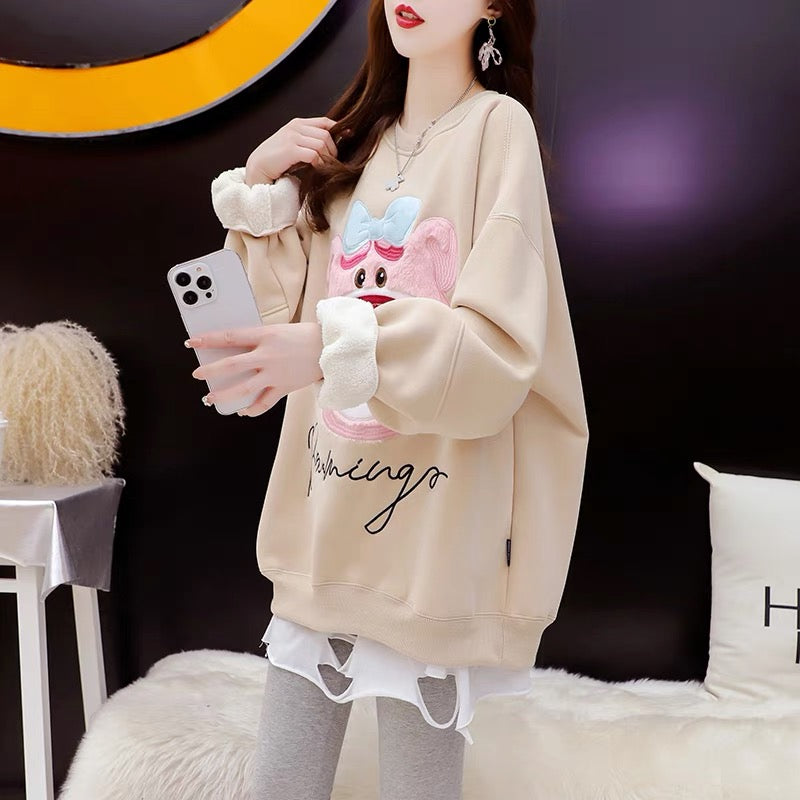 Fleece and thickened sweater women's 2022 new autumn and winter hot style fashion western style age reduction Internet celebrity loose design top