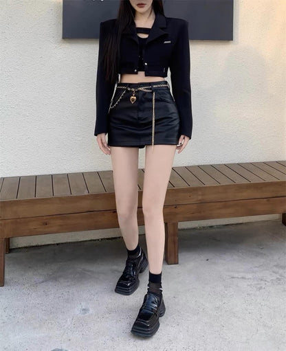 Black bag hip small leather skirt skirt women autumn and winter 2022 new hakama sexy little black skirt high waist a-line skirt