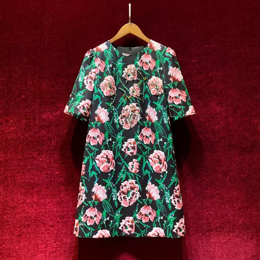 French print ladies heavy industry light luxury beaded beaded slim temperament dress female 2022 European popular skirt new style