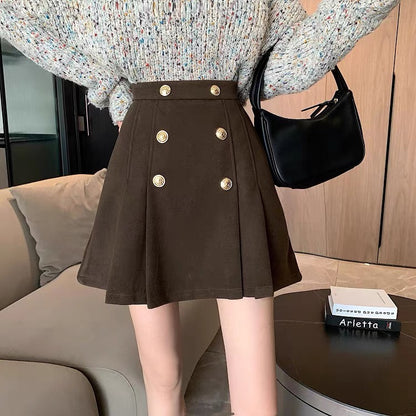 A-line skirt women's autumn and winter popular small tall waist thin woolen anti-light pleated short skirt this year
