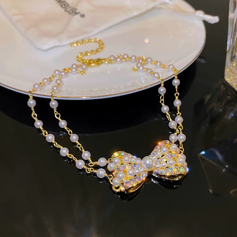 Pearl Necklace 2022 New Bow Necklace Women's High-end Light Luxury Niche Fairy 2021 Clavicle Chain