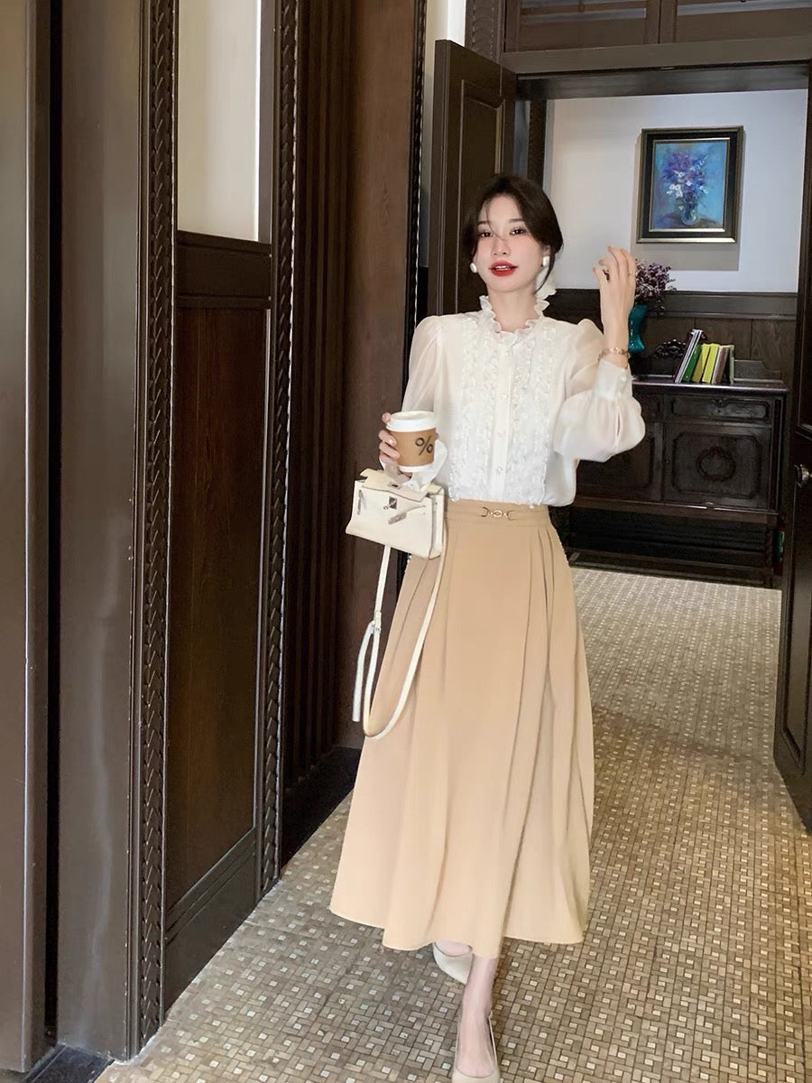 Guoguojia High-waisted skirt women's summer 2022 new casual slimming mid-length temperament all-match a-line skirt 1195