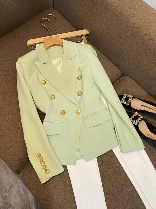European goods green suit spring high-end custom top casual chic design silhouette suit jacket female 6552