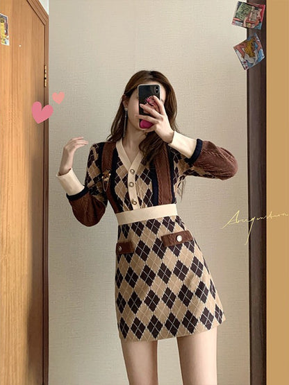 [Favorite Welfare] MUEL Knitted Dress Autumn and Winter Women 2022 Small Fragrant Wind Slim Waist Temperament Base Skirt