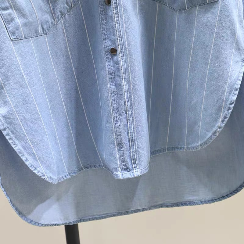 Light-colored denim cotton shirt women's jacket 2022 spring new loose – Lee  Nhi Boutique