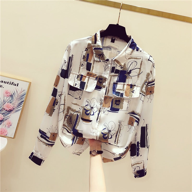 Retro Hong Kong style shirt women 2022 new summer Korean version loose design sense niche shirt sun protection top tide