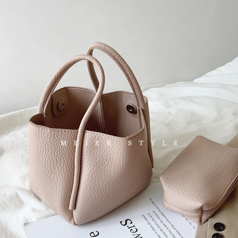 Korean ins soft leather retro vegetable basket bucket bag portable small bag Messenger shoulder bag tote bag mother bag