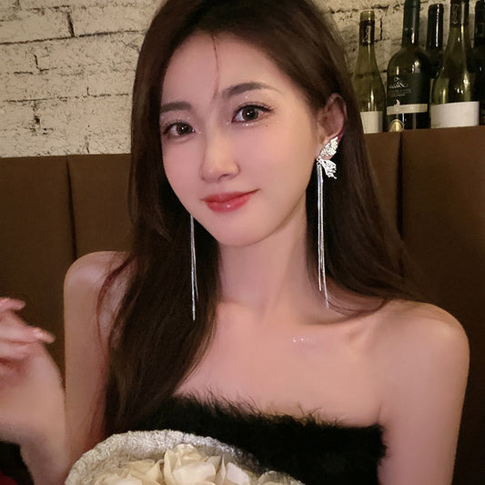 Super fairy ins~ metal folds high-quality tassel chain butterfly wing earrings fairy earrings earrings earrings long earrings