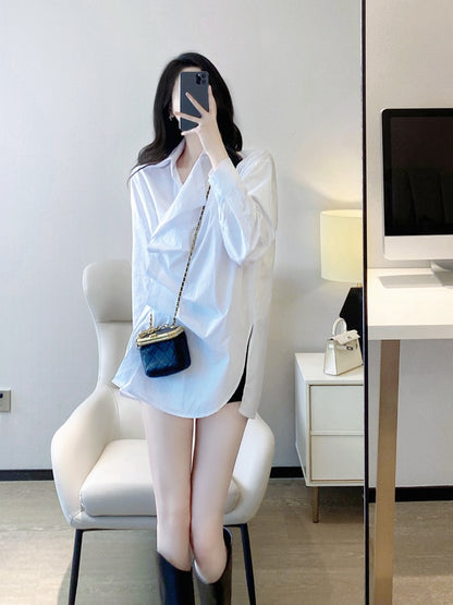 Western-style unique chic top 2023 spring and autumn new French design loose casual lazy white shirt