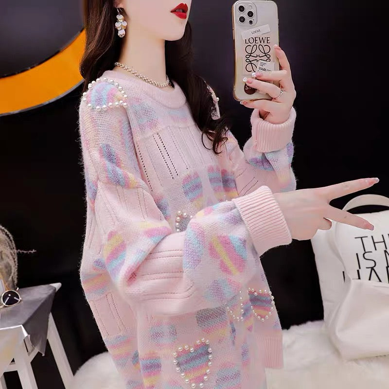 Sweet Japanese small fresh sweater women's 2022 new autumn and winter Western style age-reducing loose and lazy wind knitted top