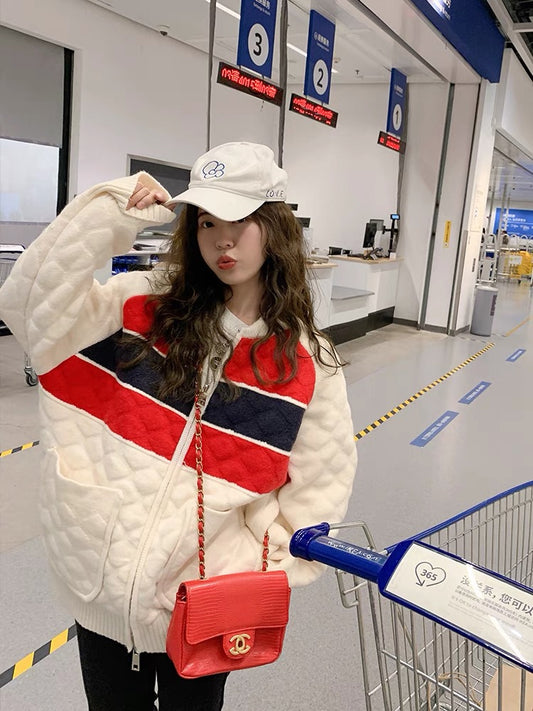 Zeng Xiaoxian women's autumn sweater coat women's cardigan Korean style lazy style design niche casual baseball clothing trend