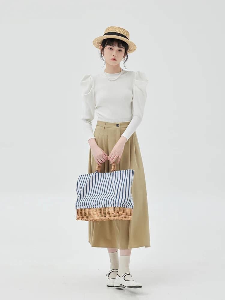AMUU puff sleeve long-sleeved knitted T-shirt women's 2022 autumn and winter new fashion all-match design niche tops