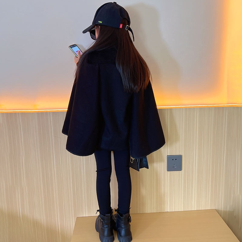 Girls woolen coat plus cotton coat windbreaker cloak 2022 new children's autumn and winter fashionable British style winter clothes