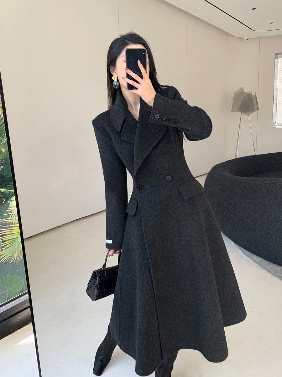 FT GUOGE double-sided woolen coat women's 2022 autumn and winter new style waist slimming Hepburn style wool coat