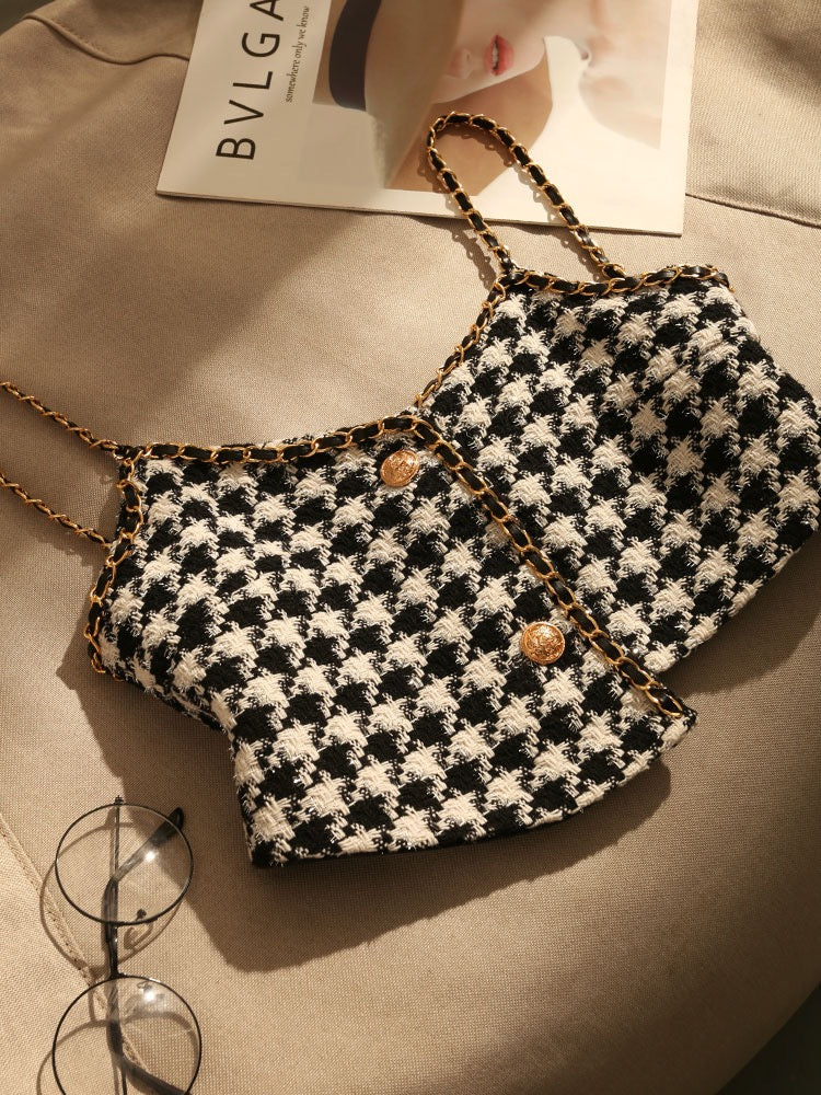 Retro Irregular Houndstooth Camisole Women's Short Style Outerwear Small Xiangfeng Layered Vest Tube Top