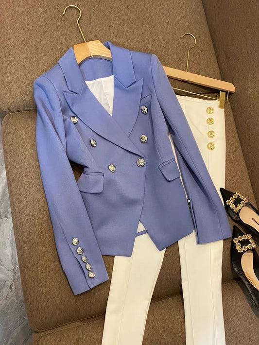 Chunchun blue suit self-cultivation indifferent high-grade irregular short waist Japanese suit jacket female 6666