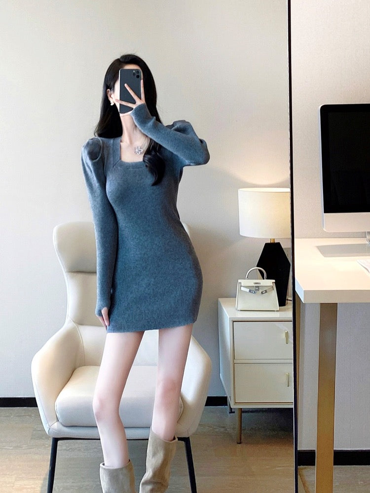 Knitted dress autumn and winter women's 2022 new temperament celebrity self-cultivation slim sexy inner bottoming bag hip skirt