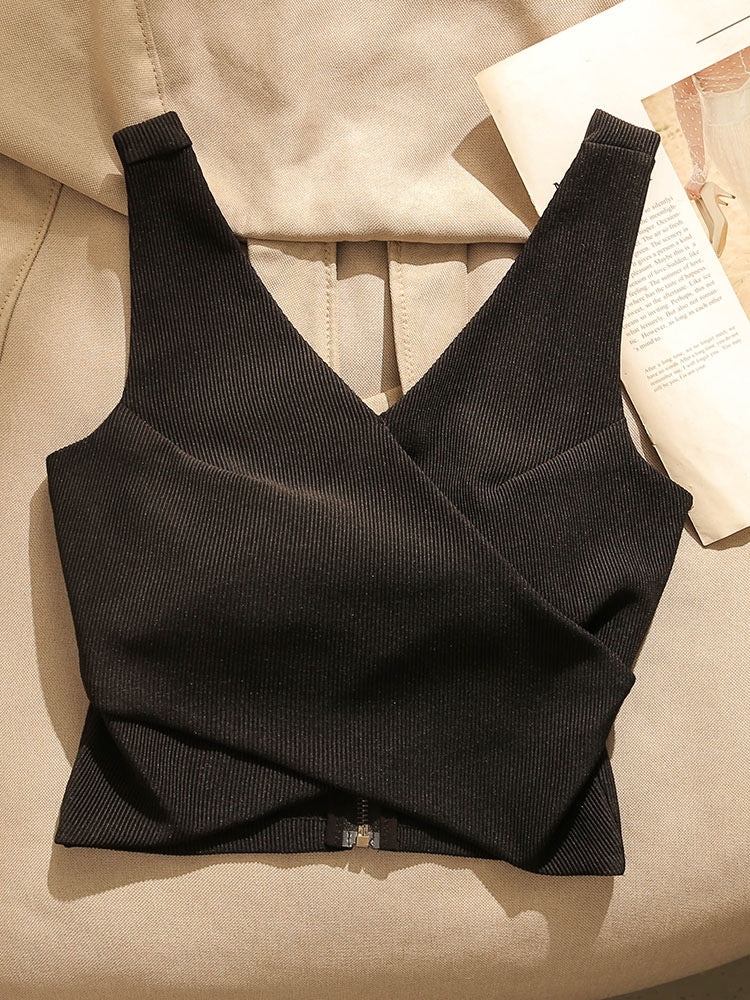 Black hot girl sexy cross camisole women's suit with bottoming and outer wear short design sleeveless top