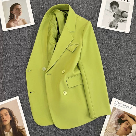 Green grass green suit jacket women's 2022 autumn new double-breasted design fashion trend all-match small suit 1748