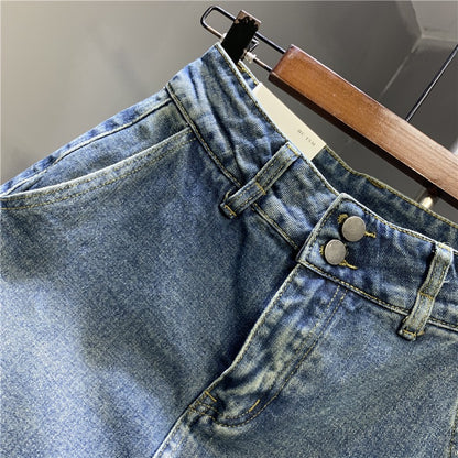 European goods 2023 spring new retro blue denim short skirt double button buckle non-bullet anti-light a-line sexy skirt