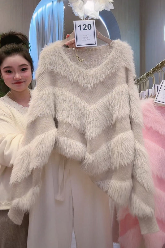 Autumn and winter Korean version loose slim lazy wind sweater mink velvet bottoming shirt women spring and autumn sweet outerwear fur coat