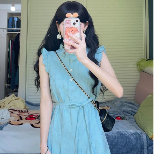 Dress female 2023 new summer niche chic unique temperament French high-end solid color sleeveless long skirt thin