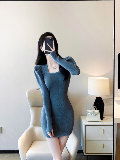 Knitted dress autumn and winter women's 2022 new temperament celebrity self-cultivation slim sexy inner bottoming bag hip skirt