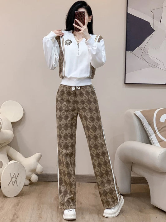 Brand European goods sports and leisure suits women's autumn 2022 new fashion foreign style fried street sweater wide-leg pants two-piece set
