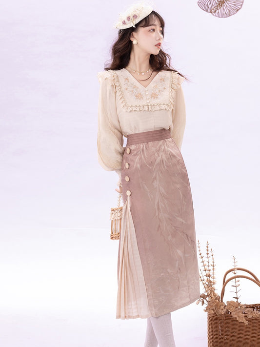 Tianshuici original Hanfu women's improved daily Han elements spring and autumn retro Chinese style top half skirt two-piece suit