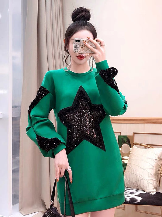 Sweater dress space cotton 2022 new women's winter green college style casual loose small dress