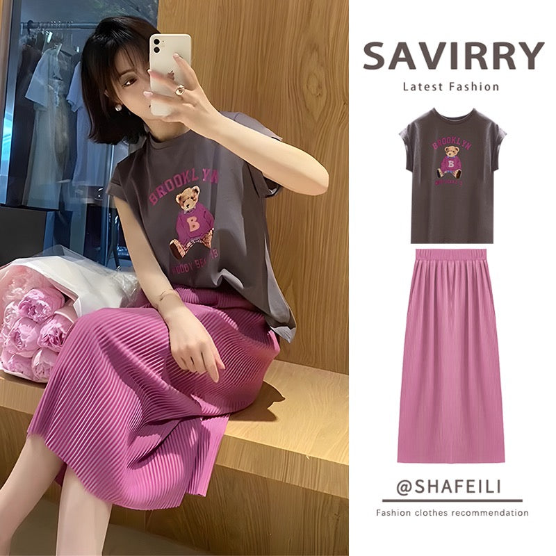 Summer women's clothing 2023 slightly fat and thin tea-style wear lively age-reducing salt-style light mature dress two-piece suit