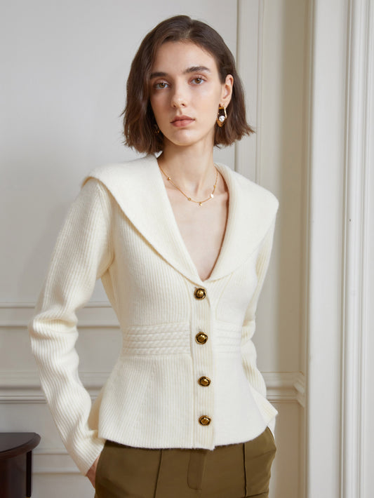 AEL original French lazy large lapel waist sweater women's autumn and winter new soft waxy skin-friendly v-neck wool sweater